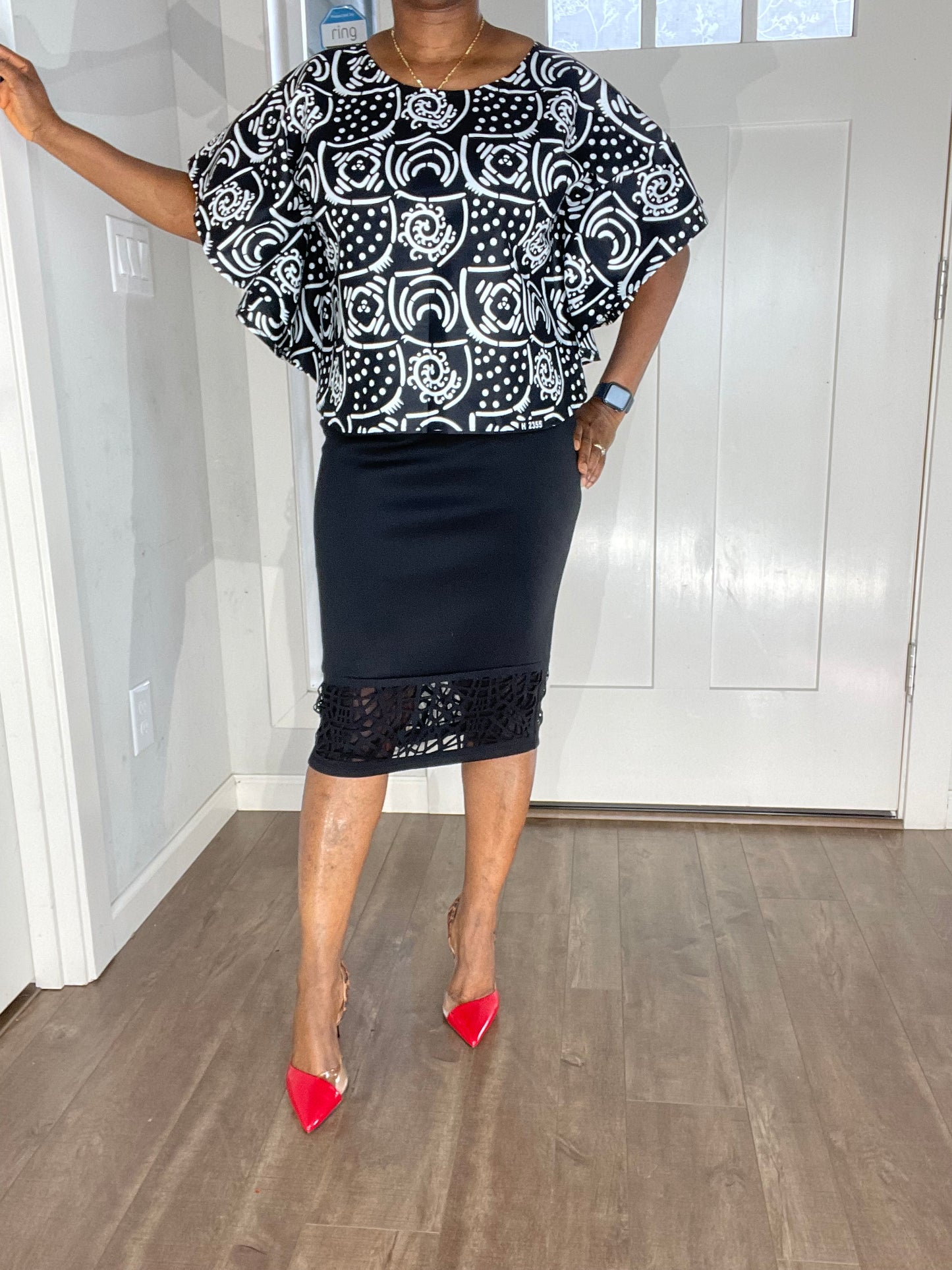 African Blouse/Ankara-White and Black Top/African Clothing/VA108