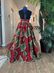 Bold Ankara High-Waist African Print Skirt – Handmade with Vibrant Wax Fabric/Red Skirt