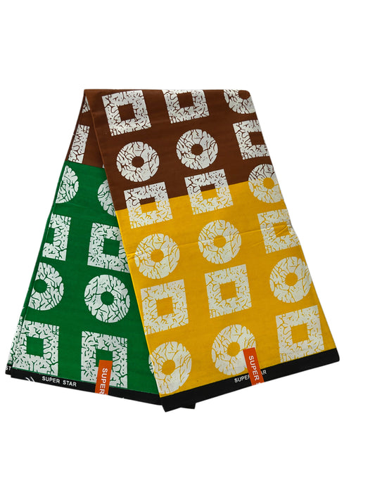 African Print Fabric/Ankara Print 6 Yards/By The Yard/Green Brown Yellow Fabric/KM10k