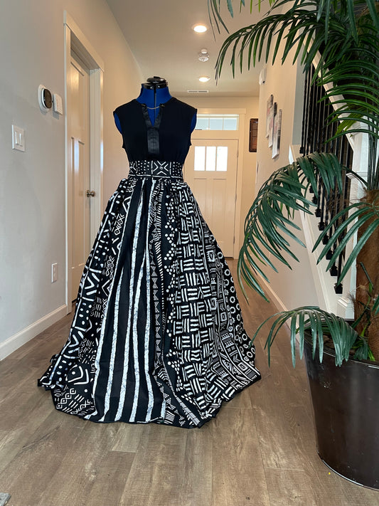 Bold Ankara High-Waist African Print Skirt – Handmade with Vibrant Wax Fabric/Black and White Skirt/KM130