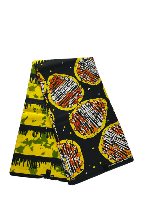 African fabric/Ankara-Yellow and Black Color/Ankara fabric for dress/African Print/KM57/100% Cotton Fabric