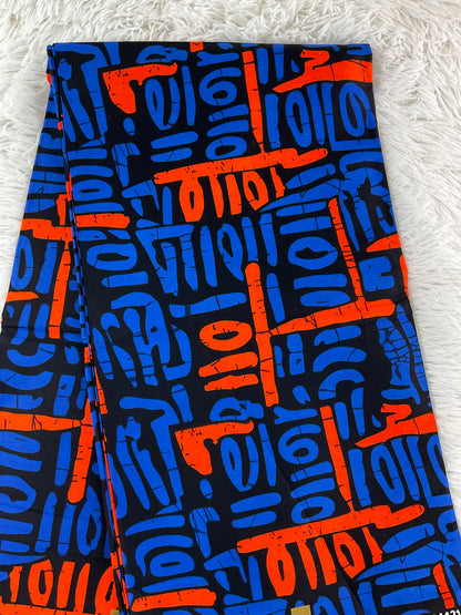African Fabric/Ankara Fabric/African Prints/Danshiki Fabric/Kente/Blue and Orange African Fabric/JT02