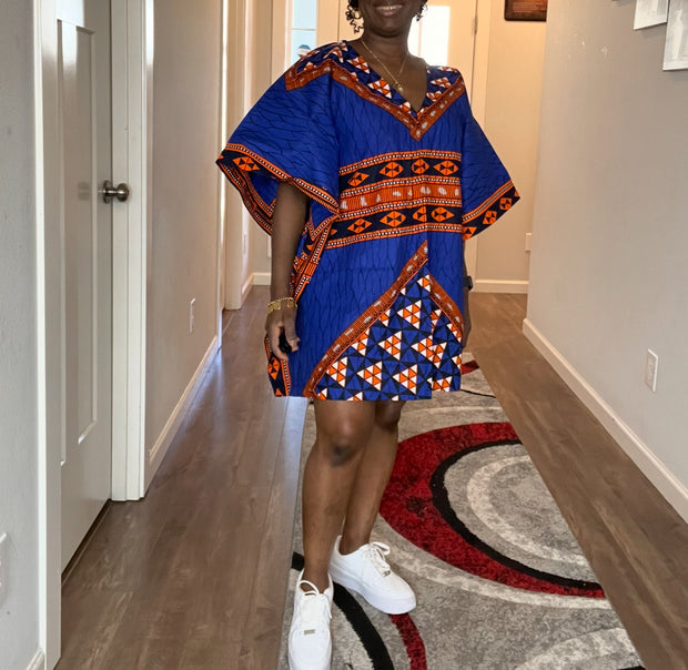 African dress/Ankara dress/Blue and Orange Ankara Dress/Wedding Guest African dress/Plus size African dress/African formal dress/African dress sh