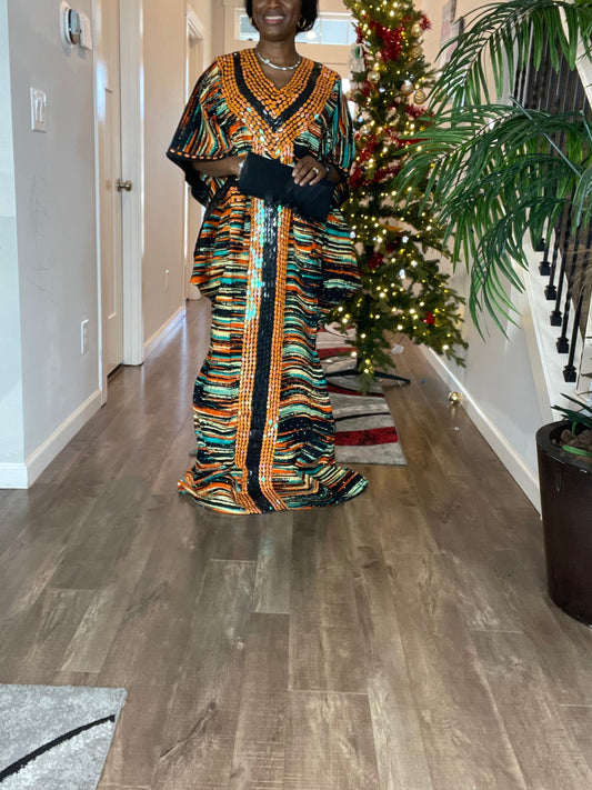 African Dress /Ankara Dress With Embellished Sequins/Boubou/Kaftan