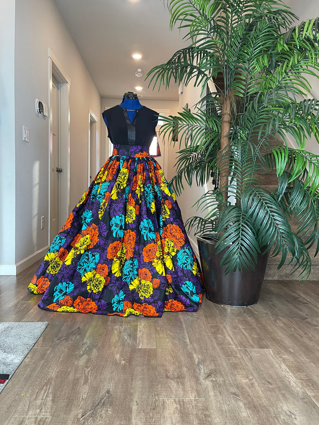 purple and Orange Floral African Skirt/African Clothing For Women/Ankara Skirt.QT5