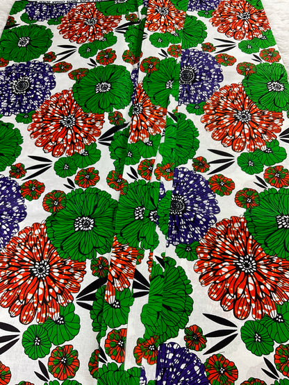 African fabric/Ankara fabric/ Danshiki/Danshiki fabric/African print/Ankara fabric for dress/ African textile for crafts/African Print/KM57/Green and White Ankara Fabric