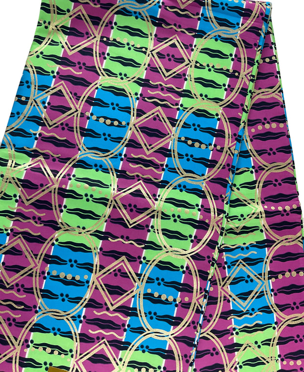 African fabric/Ankara-Green Pink Blue With Silver Embellishedment/African Wax Print/KM10/