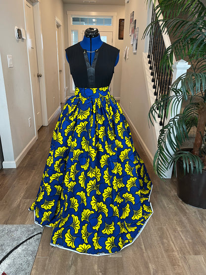 Blue and Yellow Floral African Skirt/Ankara Skirt/Boho Skirt/African wears