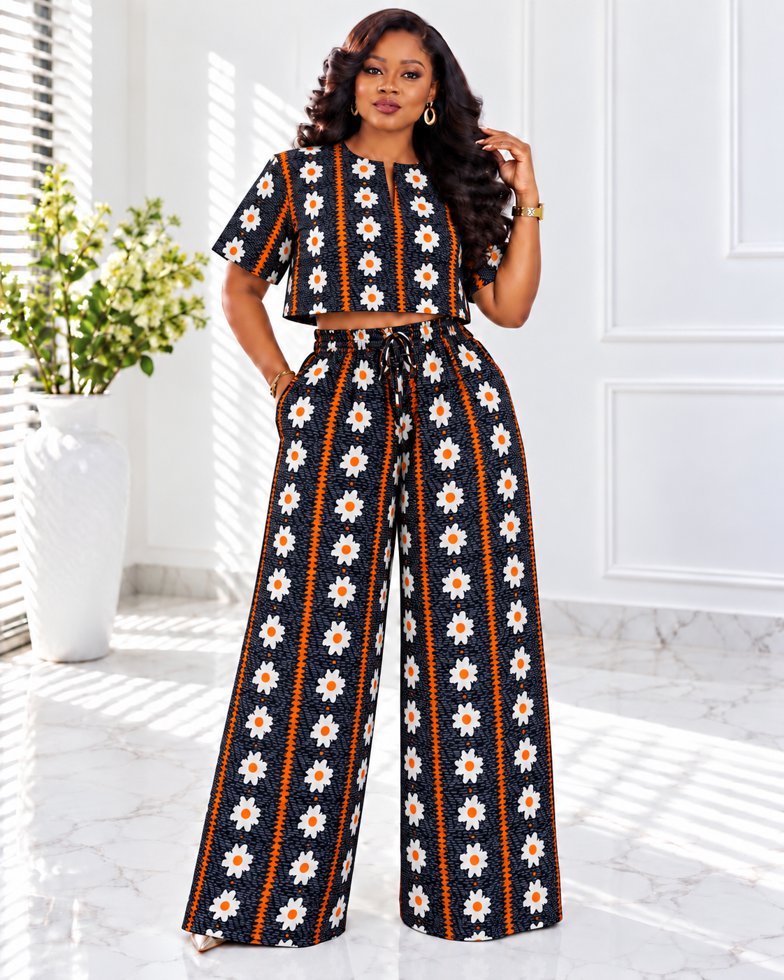 African Crop Top and Pant/Ankara Pant Set.