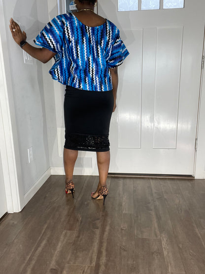African Blouse/Ankara Top-Blue and White Color/African Clothing/VA110
