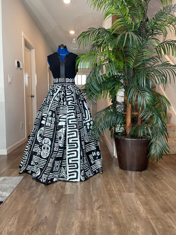 Bold Ankara High-Waist African Print Skirt – Handmade with Vibrant Wax Fabric/Black and White Skirt