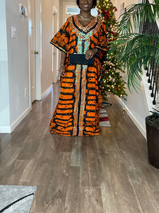 African Dress /Ankara Dress With Embellished Sequins/Boubou/Kaftan