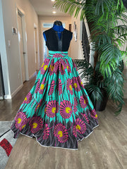 Green and Pink Floral African Skirt/African Clothing For Women/Ankara Skirt.QT2