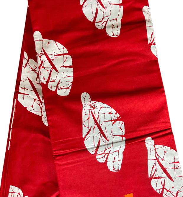 RED AND WHITE FLORAL AFRICAN FABRIC/RED AND WHITE AFRICAN PRINT/100% COTTON FABRIC.KM144