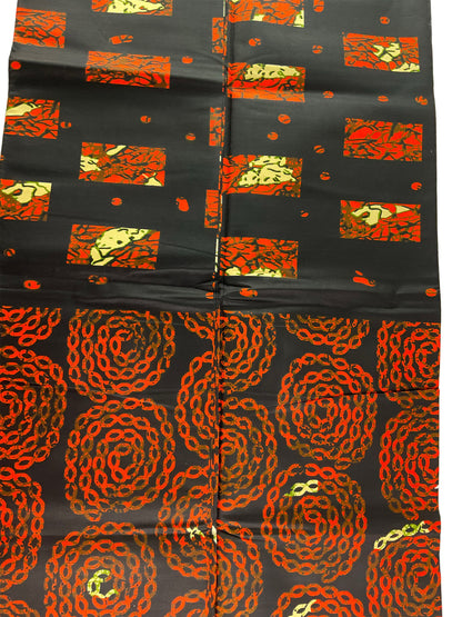 100%  Cotton Fabric By The Yard/African fabric/Ankara-Black and Orange Color/African Wax Print/KM57/