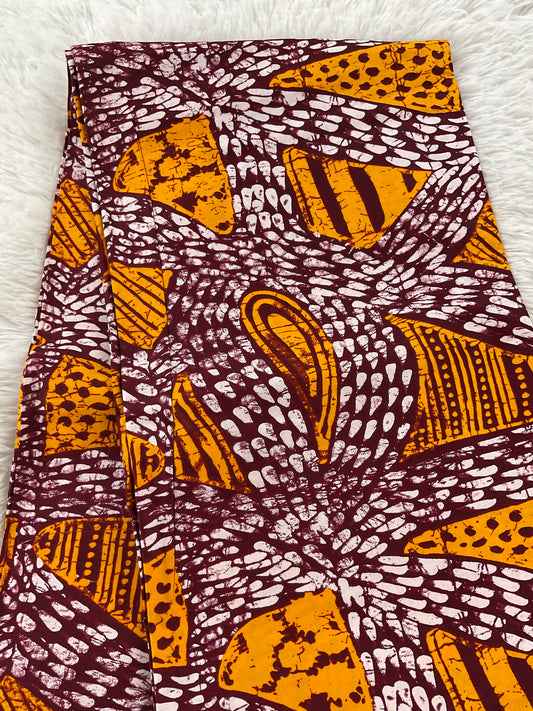African Fabric/Ankara-Wine and Gold Color/African Wax Print/KM671