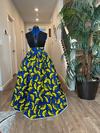 Blue and Yellow Floral African Skirt/Ankara Skirt/Boho Skirt/African wears