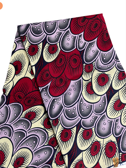 Wine and Cream African Fabric/African prints/ Ankara fabric/By the yard/African fabric 6 yards/FG93/