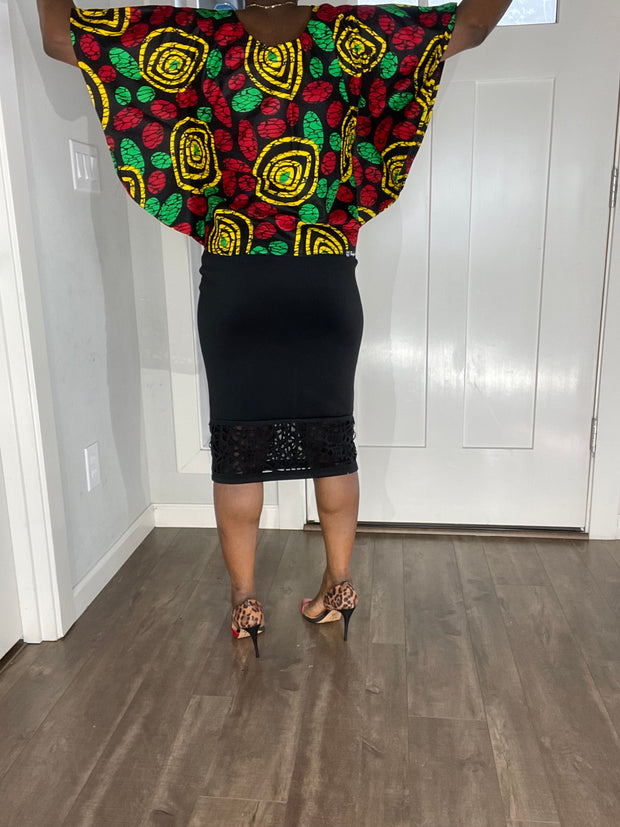 African clothing for women/ African blouse/African cape top/plus size African black and red top/Full flare blouse/summer top/Ankara Blouse