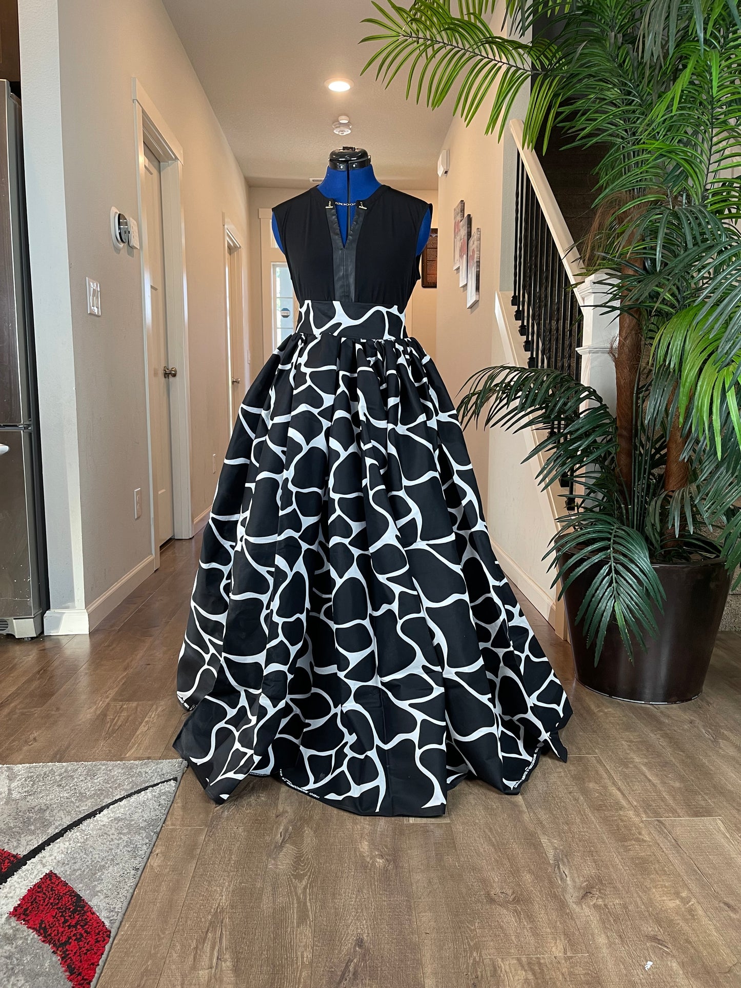 Bold Ankara High-Waist African Print Skirt – Handmade with Vibrant Wax Fabric/Black and White Skirt/KM130