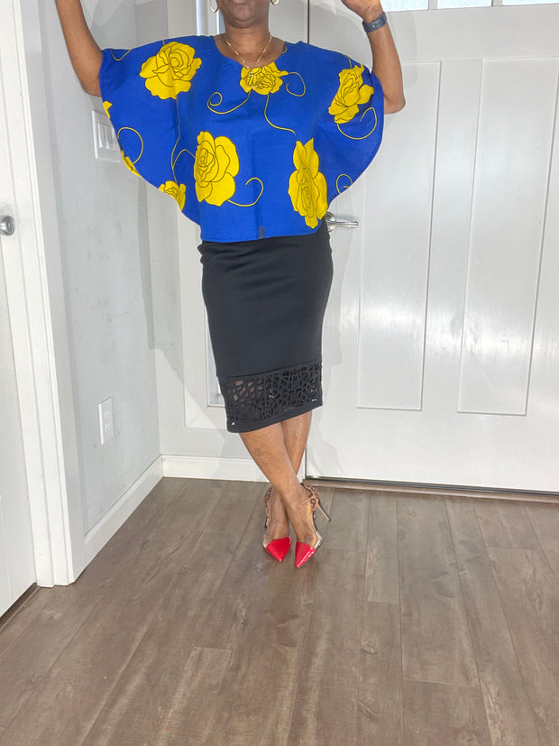 African clothing for women/ African blouse/African cape top/plus size African Blue top/ Full flare blouse/summer top/Ankara Blouse