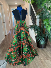 Green and Red Floral African Skirt/African Clothing For Women/Ankara Skirt.QT15