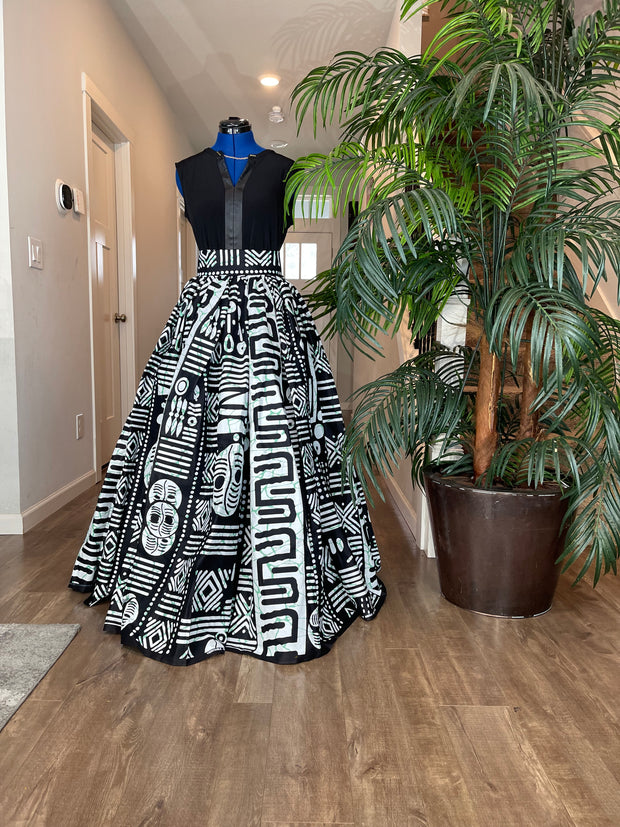 Bold Ankara High-Waist African Print Skirt – Handmade with Vibrant Wax Fabric/Black and White Skirt