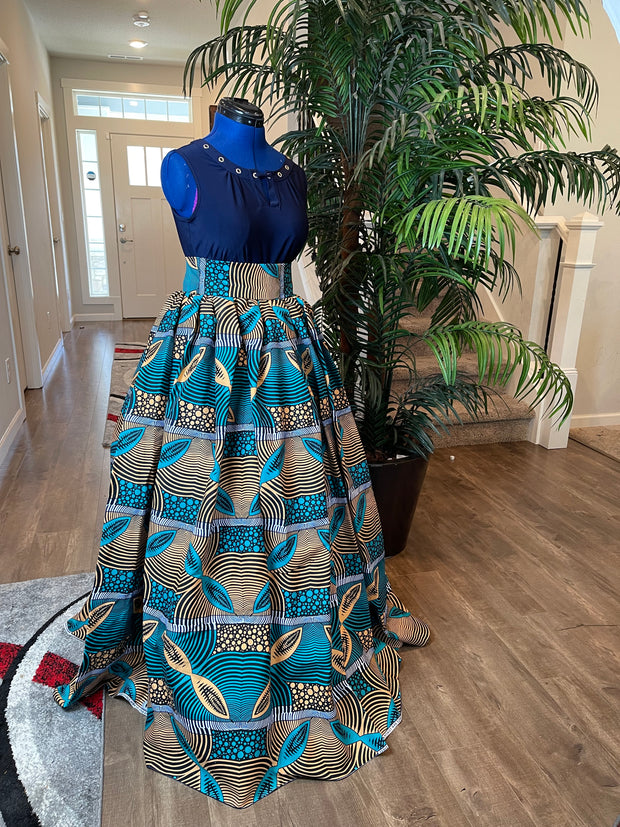 African Clothing /Danshiki Skirt/African Print Skirt/Ankara Skirt/Teal Skirt