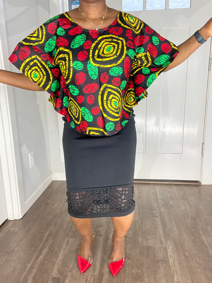 African Blouse/Ankara-Green Red Yellow Color/Summer Top/VA111