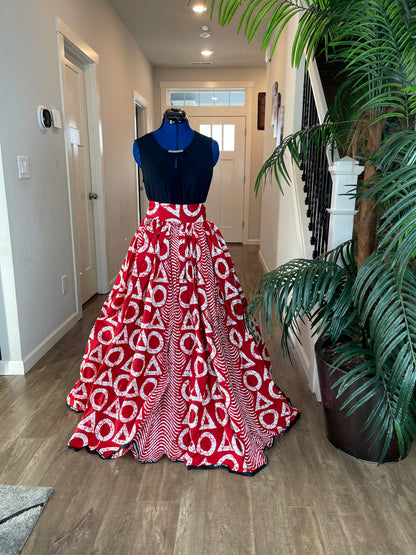Bold Ankara High-Waist African Print Skirt – Handmade with Vibrant Wax Fabric/Red and White Skirt
