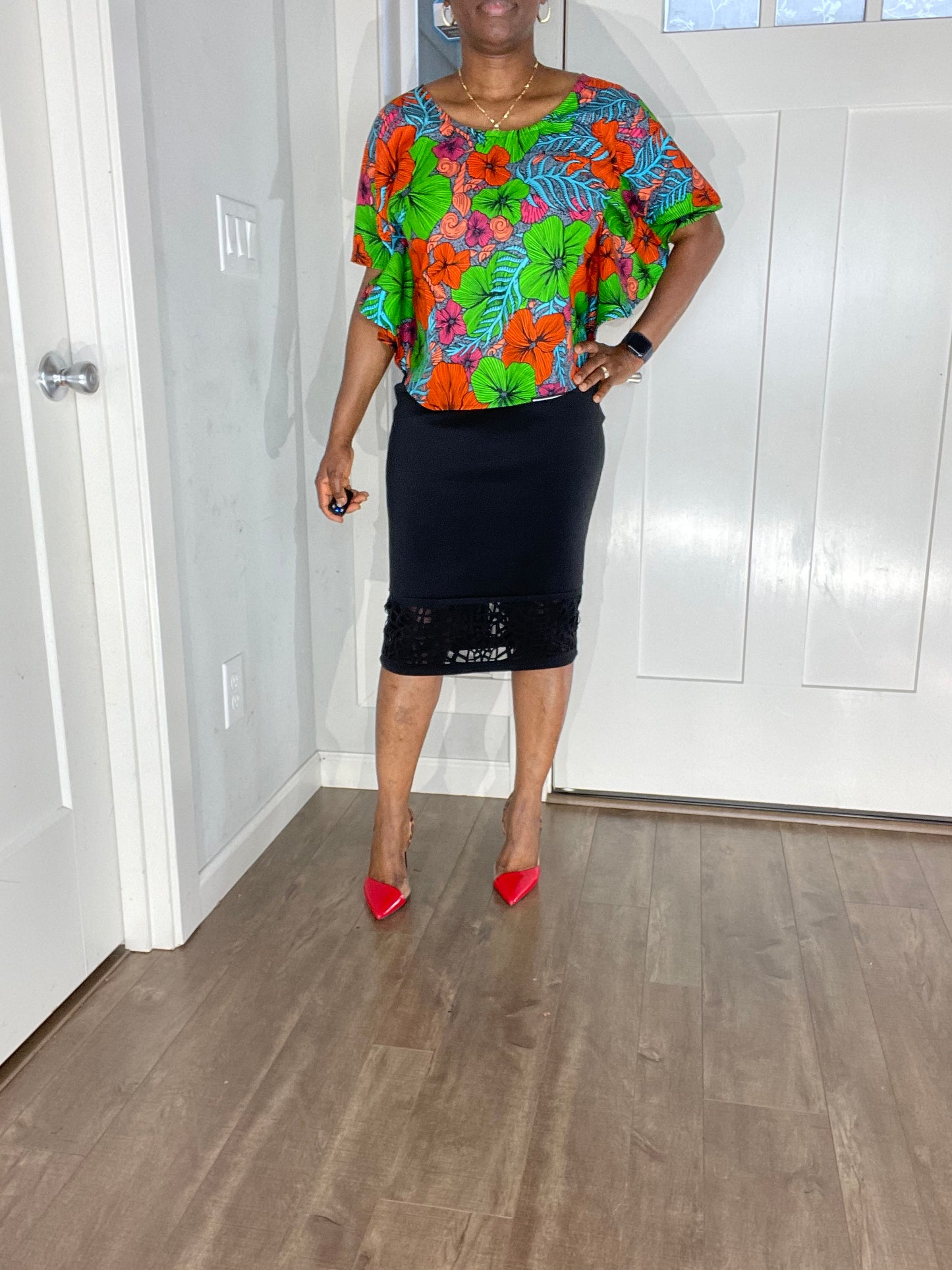 African Blouse/Ankara Top-Teal and Orange Color/Summer Top/VA112