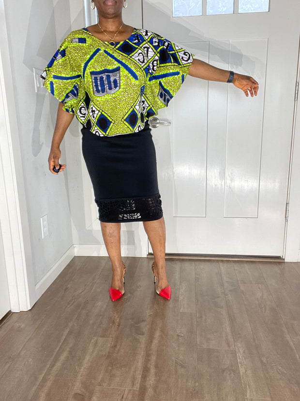 African clothing for women/ African blouse/African cape top/plus size African Green top/ Full flare blouse/summer top/Ankara Blouse