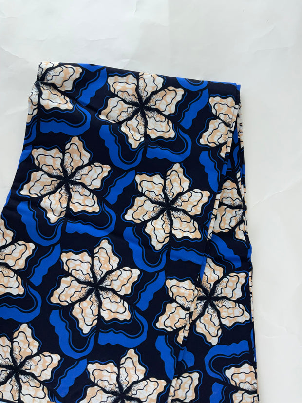 African Fabric/African Print Fabric/Ankara -Blue and Cream Fabric/Fabric/MK583/African Wax Print