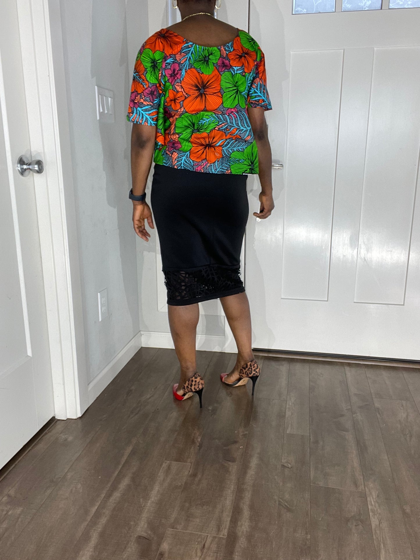 African Blouse/Ankara Top-Teal and Orange Color/Summer Top/VA112