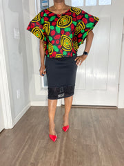 African clothing for women/ African blouse/African cape top/plus size African black and red top/Full flare blouse/summer top/Ankara Blouse