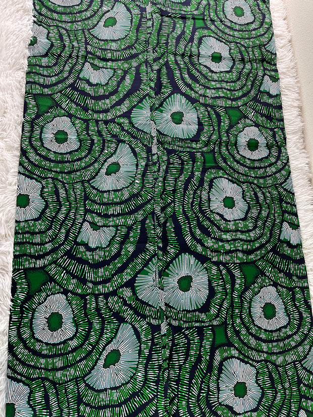 Green and White African fabric/Ankara fabric/African Wax Print/KM10k