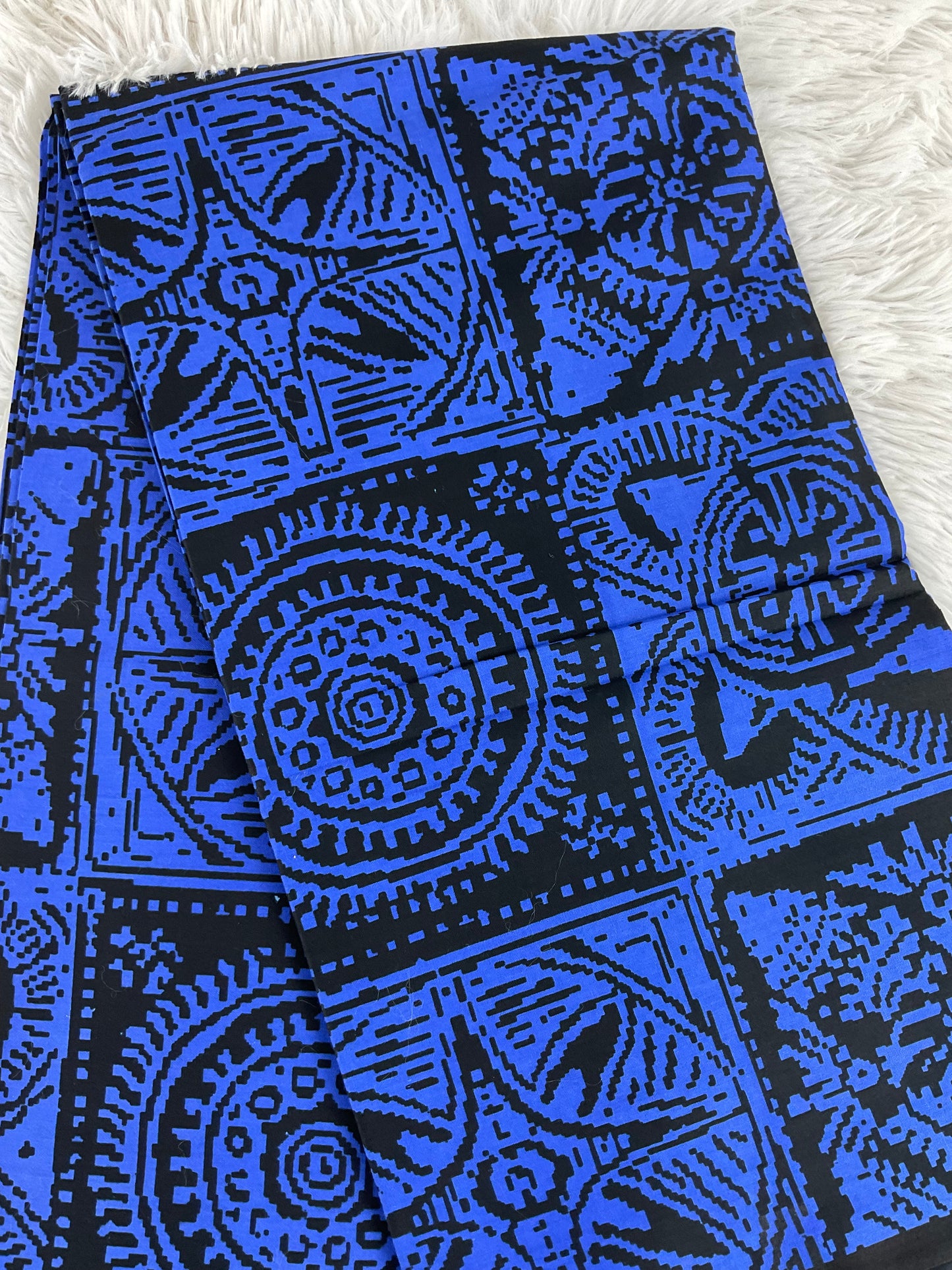 African Fabric/African Print Fabric/Ankara-Blue and Black Design /African Wax Fabric/Fabric/FD5