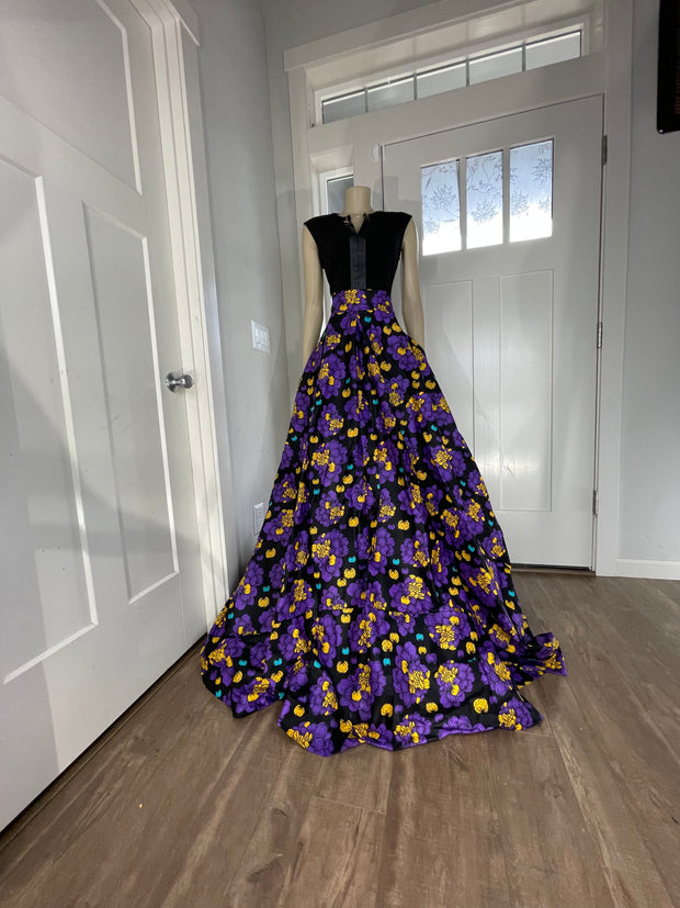 Purple and Yellow Floral African Skirt/African Clothing For Women/Ankara Skirt.QT12