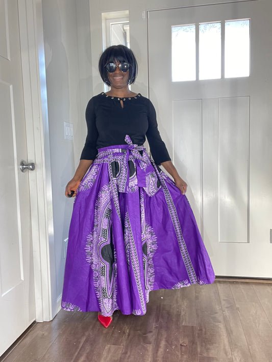 African Women Skirt With Pockets,Belt and Headwrap/Ankara Skirt/African Print Skirt/JT1