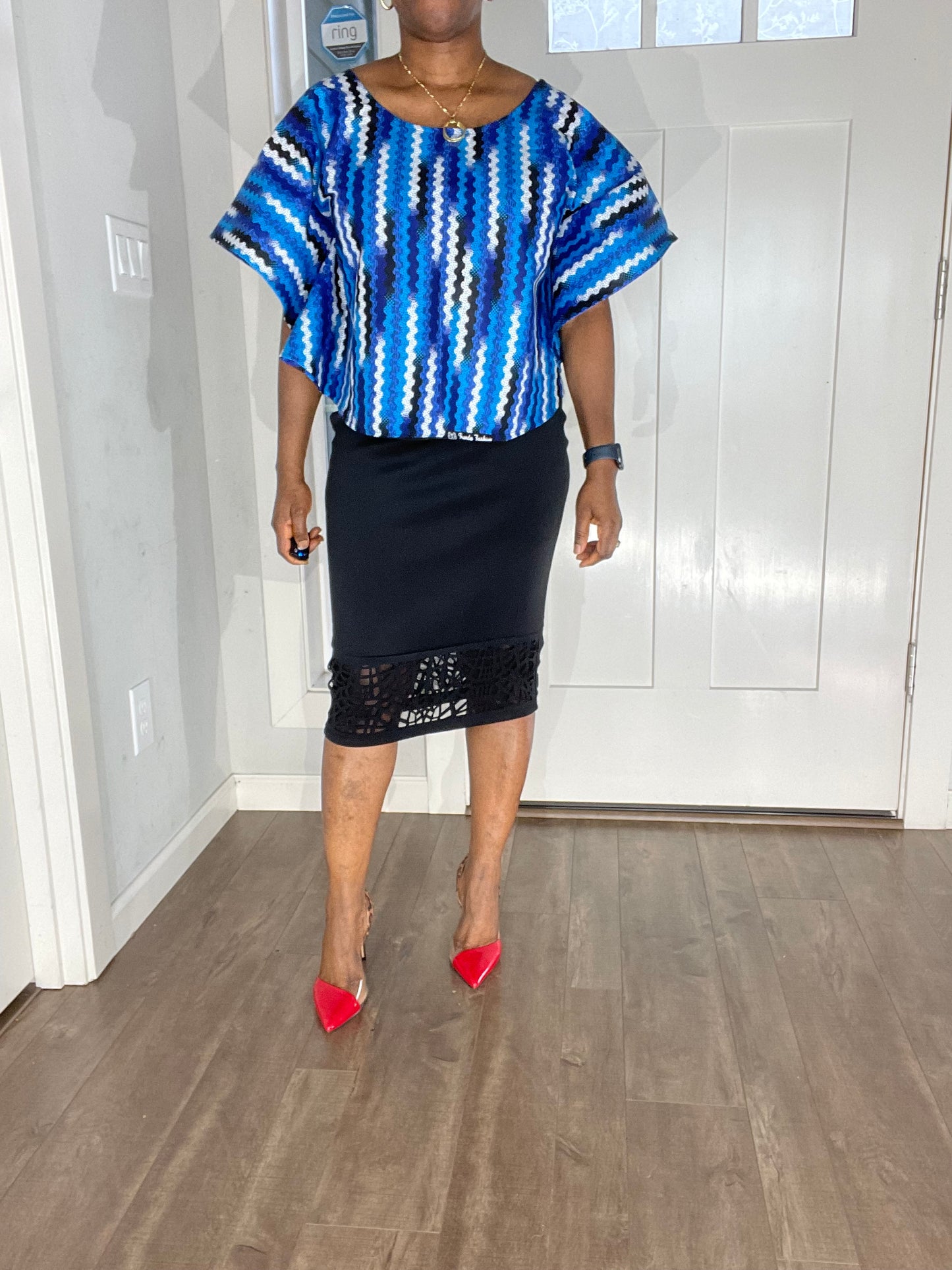 African Blouse/Ankara Top-Blue and White Color/African Clothing/VA110