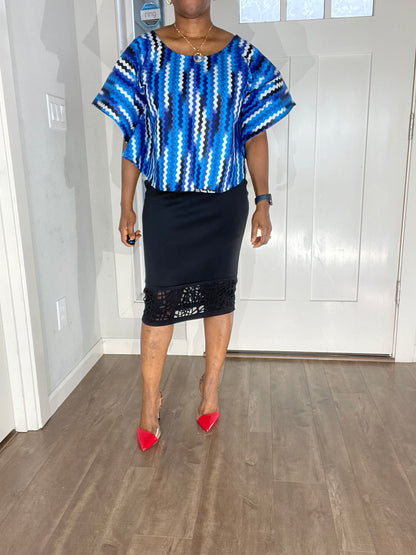 African Blouse/Ankara Top-Blue and White Color/African Clothing/VA110