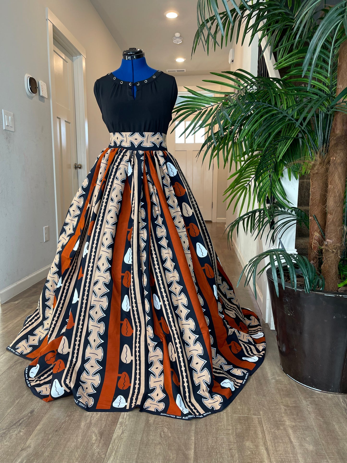 Bold Ankara High-Waist African Print Skirt – Handmade with Vibrant Wax Fabric/Brown White Ankara Skirt/African Clothings