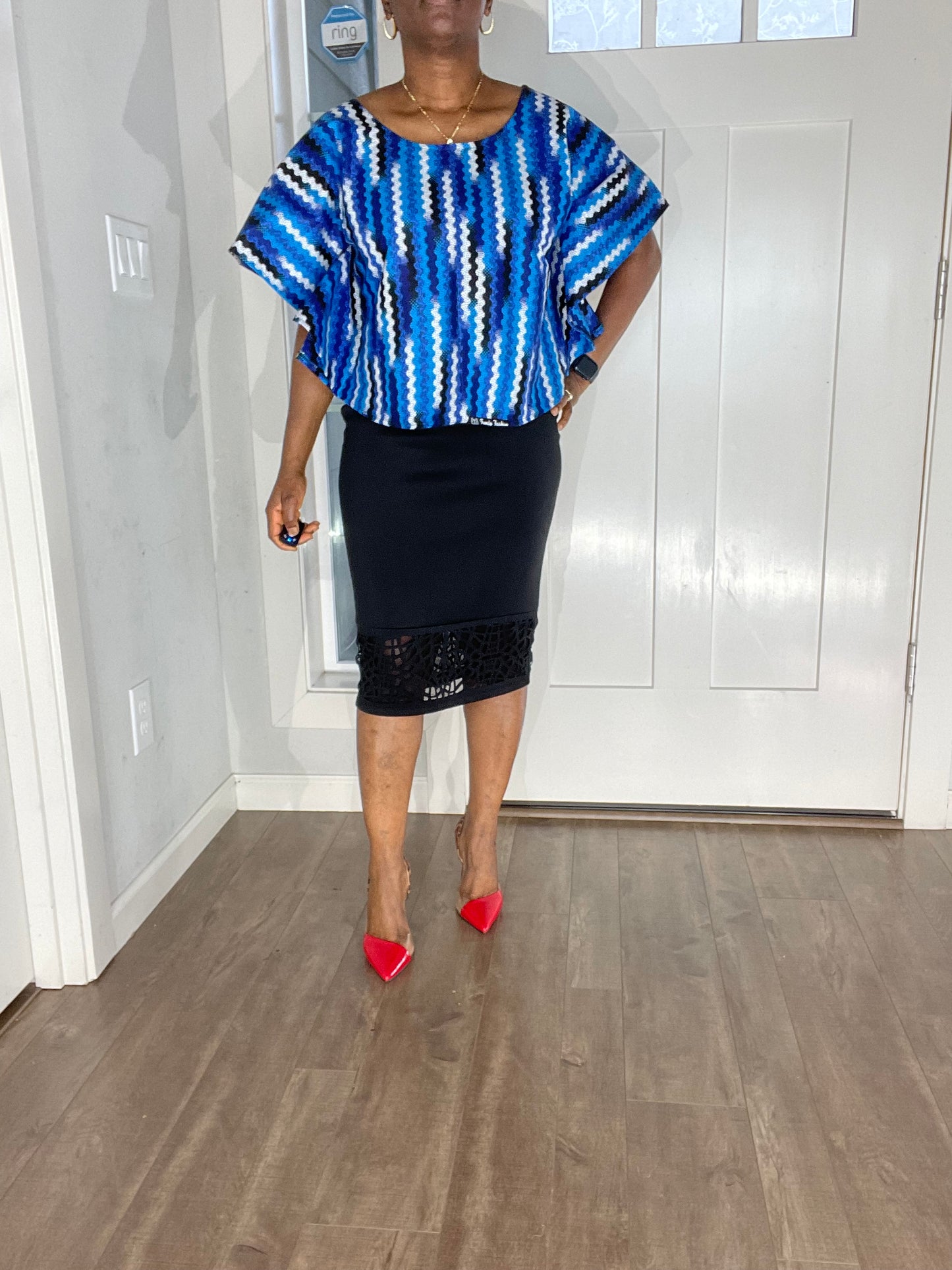 African Blouse/Ankara Top-Blue and White Color/African Clothing/VA110