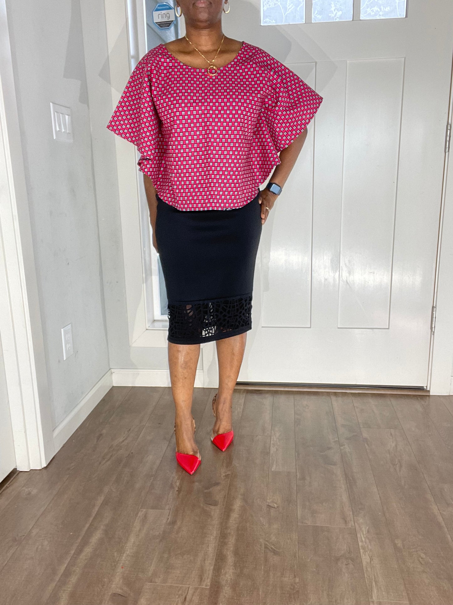 African blouse/African cape top/African Pink top/Ankara Blouse/VA107
