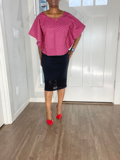 African blouse/African cape top/African Pink top/Ankara Blouse/VA107