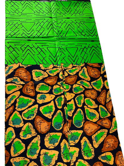 Green Brown African Print Fabric/Cotton Ankara 100%/Flora Print/KM1
