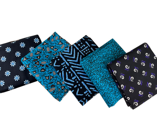Blue African Print Fabric Fat Quarters Set Of 5/Ankara Fabric/100% Cotton Fabric (Copy)