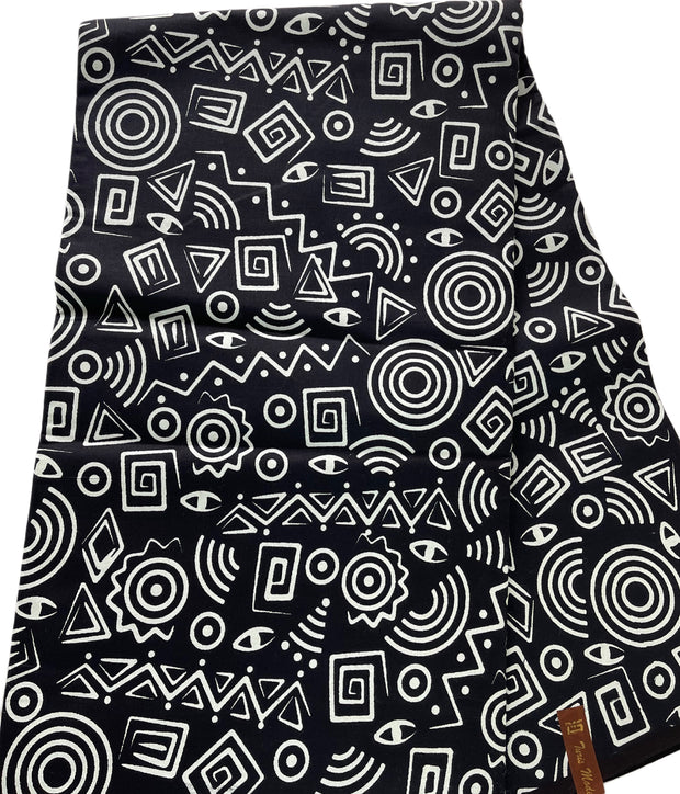 African Fabric/Ankara-White and Black/KQ57/100% Cotton Fabric/African Wax Print