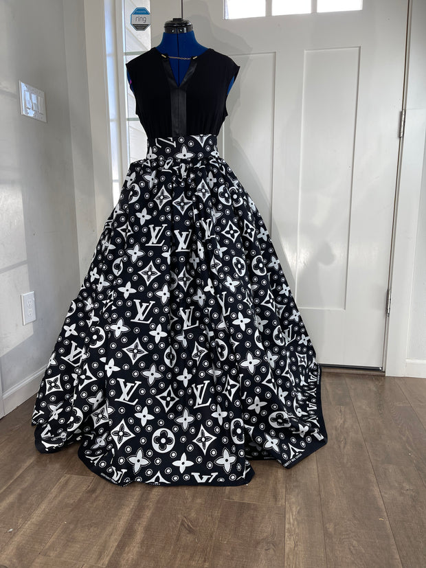 African Skirt With Pockets/Ankara Skirt/African Clothing/Black and White Skirt.