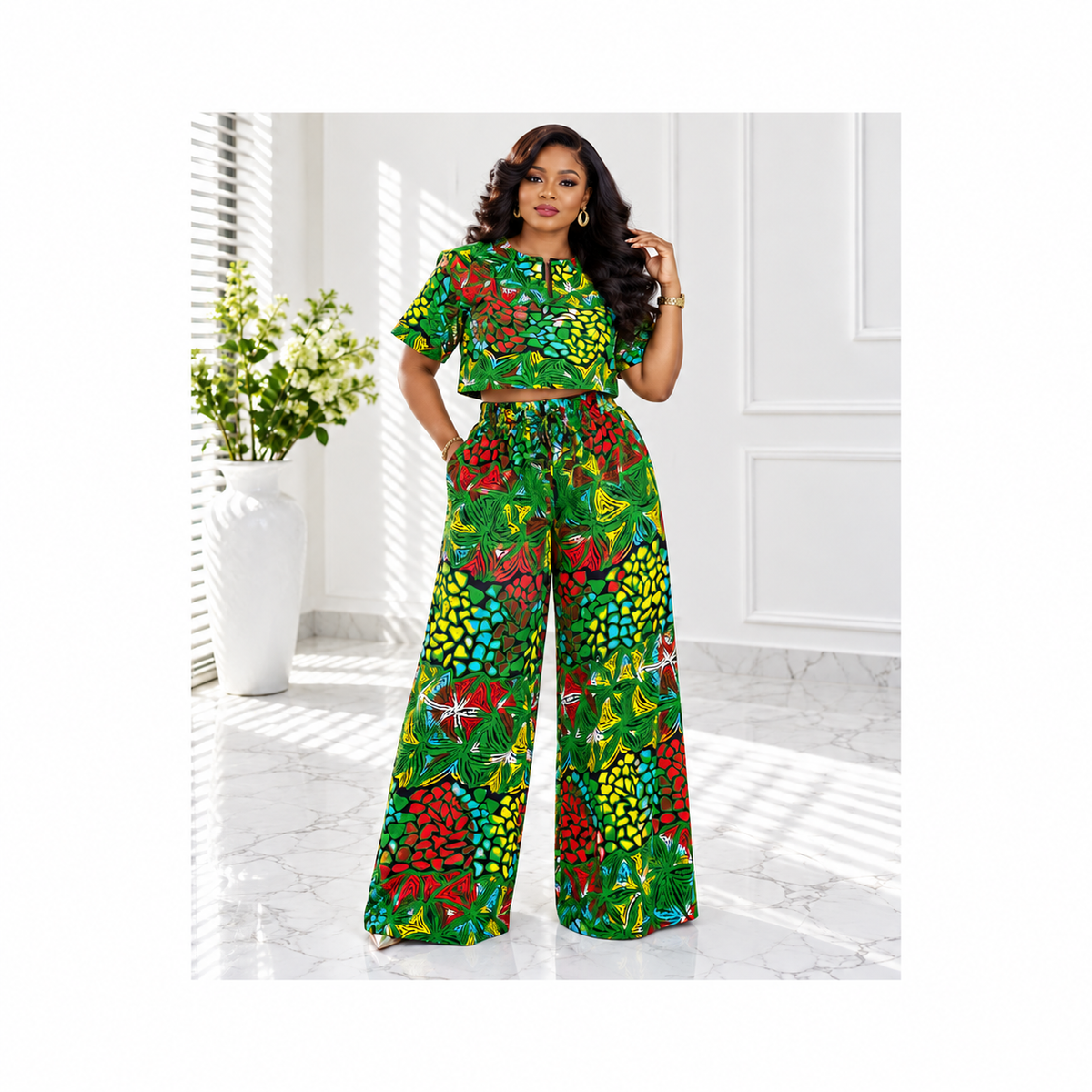 African Crop Top and Pant/Ankara Pant Set